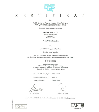 1994 Erstmalige Zertifizierung des Qualitäts-Management-Systems nach DIN EN ISO 9001